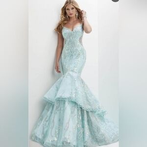 Aqua blue mermaid prom dress